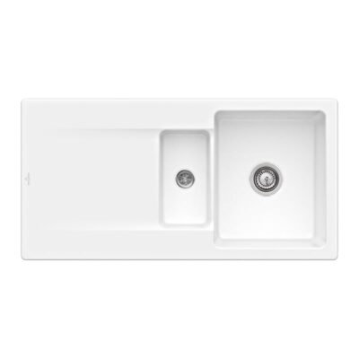 villeroy boch siluet 60 r flat keukenspoelbak keramiek vlakbouw wit alpin hoogglans excenter 1
